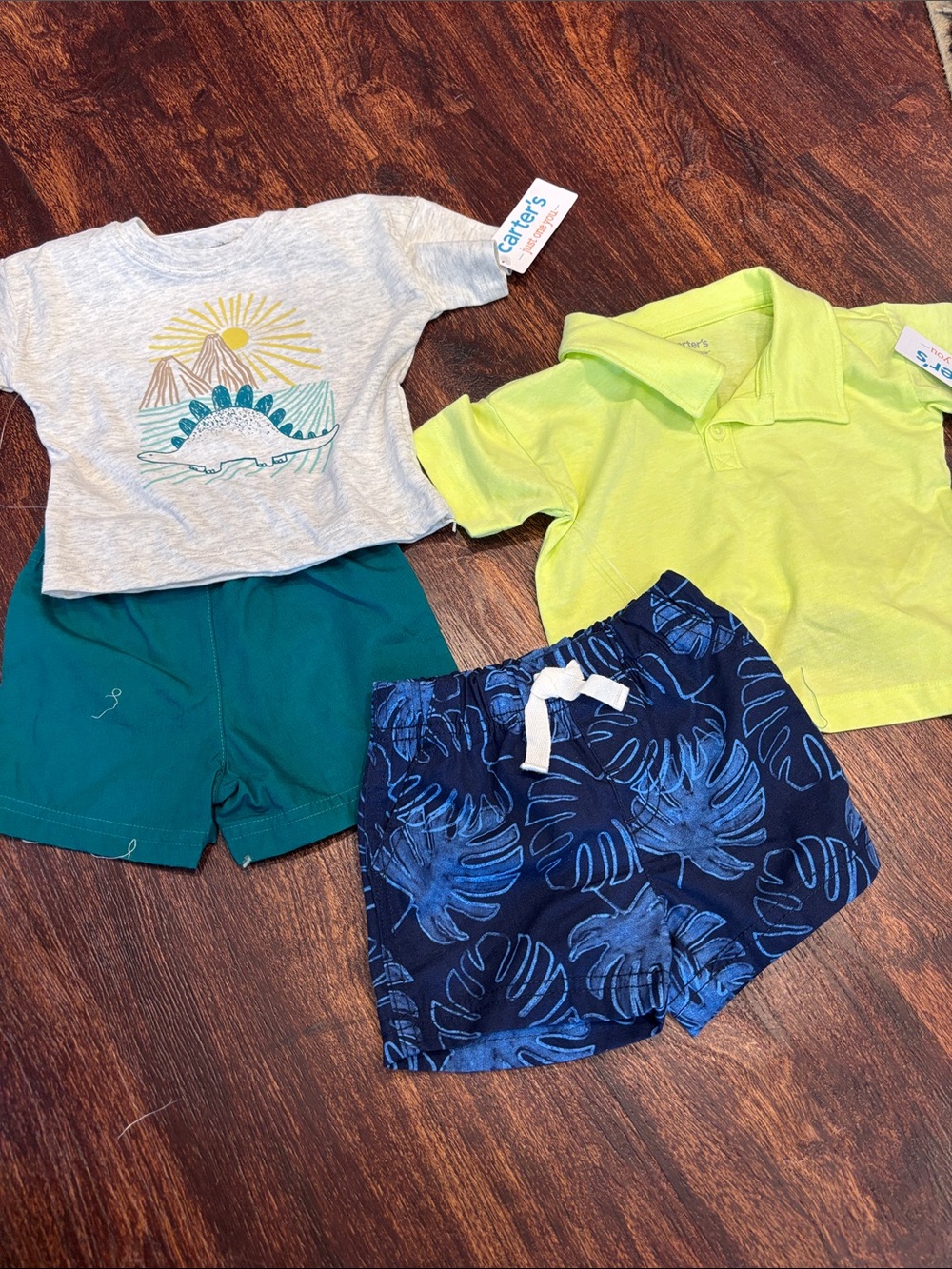 Carter's Lime Polo with Teal and Navy Tropical Shorts Set